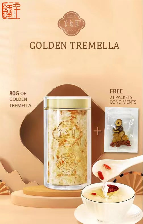 Organic Golden Tremella 有机本草金丝耳 Organic Herbal White Fungus 80G (Buy 1 Free 21 Packet Condiments)